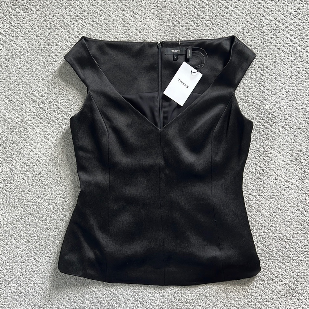 Black Theory crepe satin sleeveless v neck top.